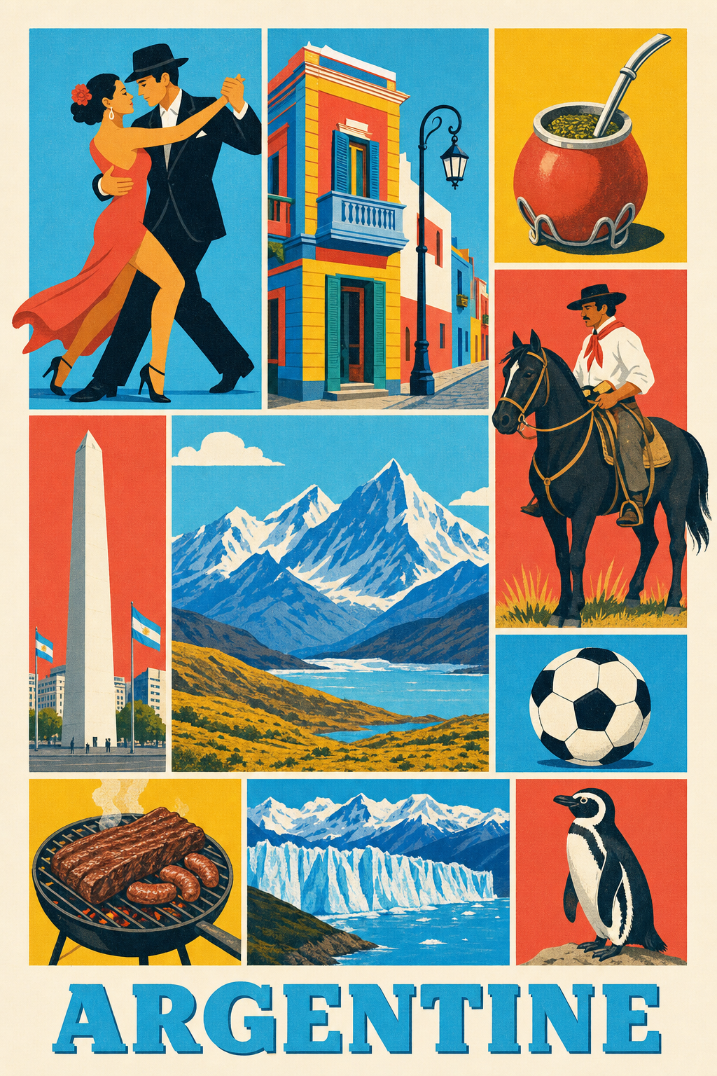 Affiche d'Argentine, poster de voyage vintage