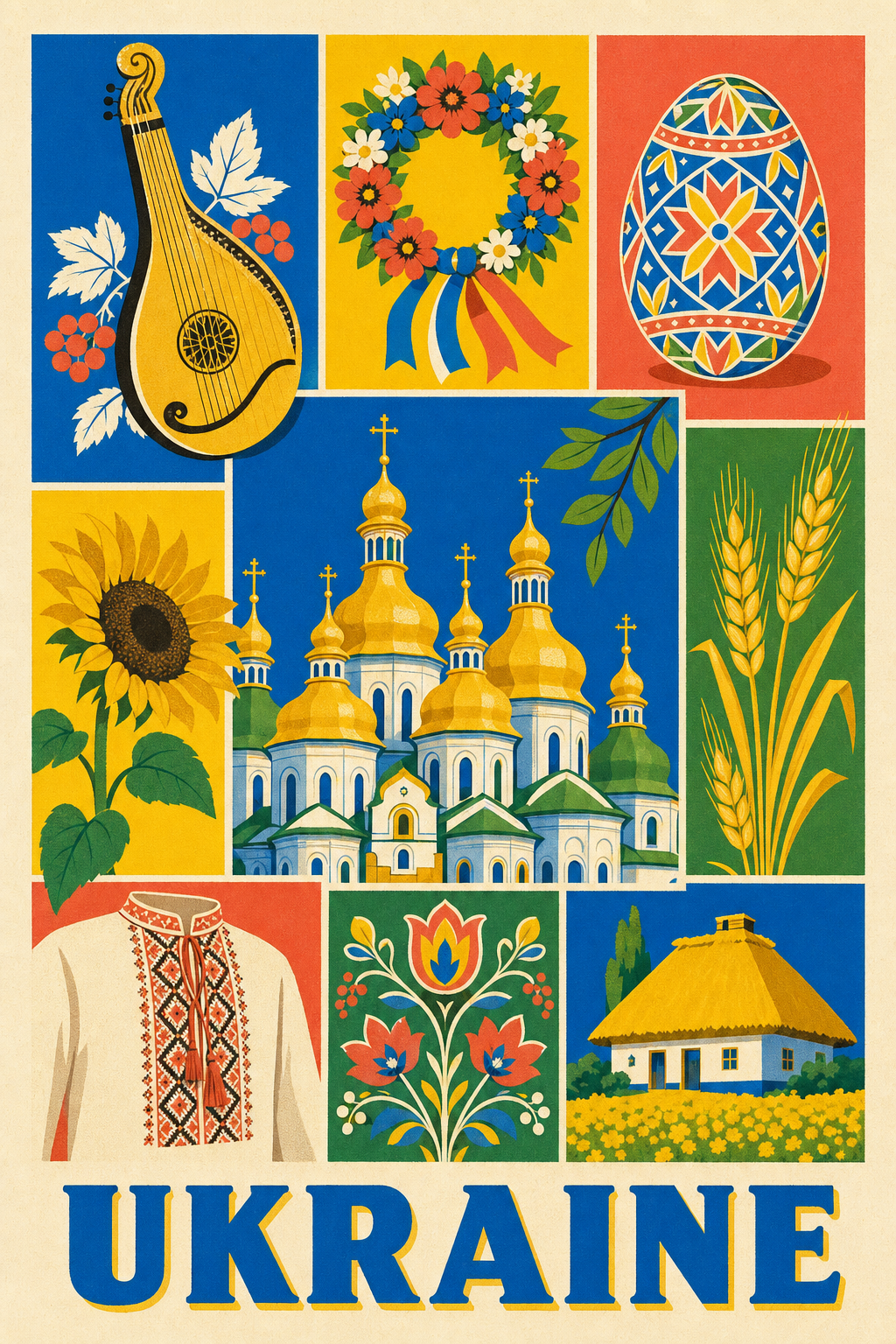 Affiche de l'Ukraine, poster symboles folklore