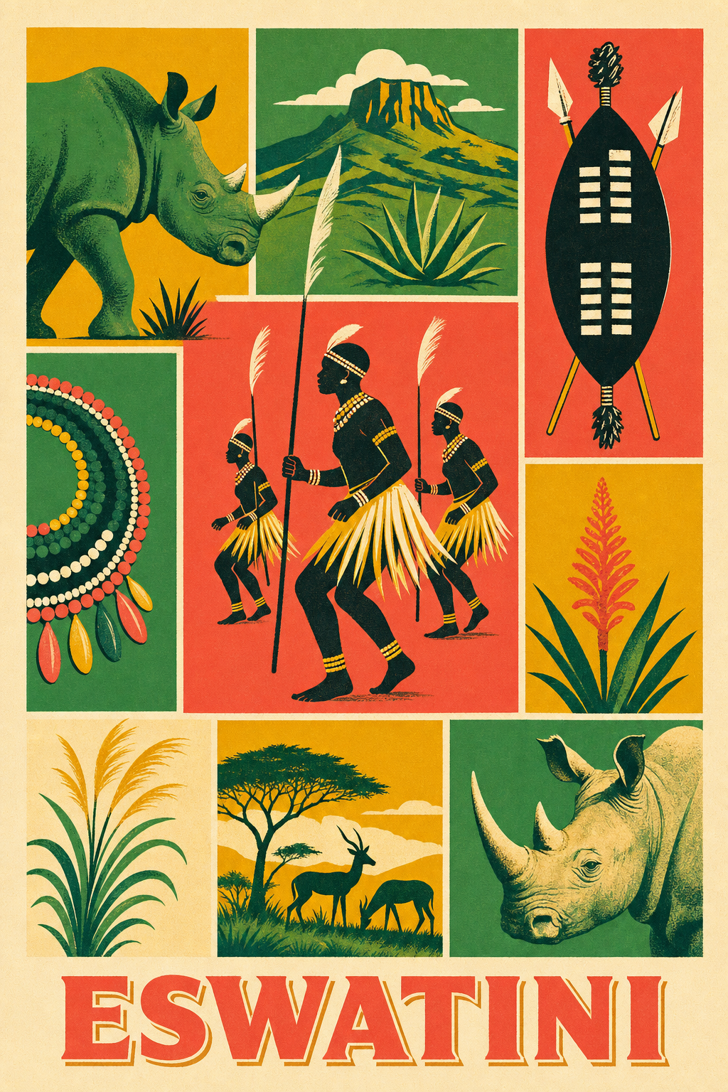 Affiche d'Eswatini, poster guerriers swazis
