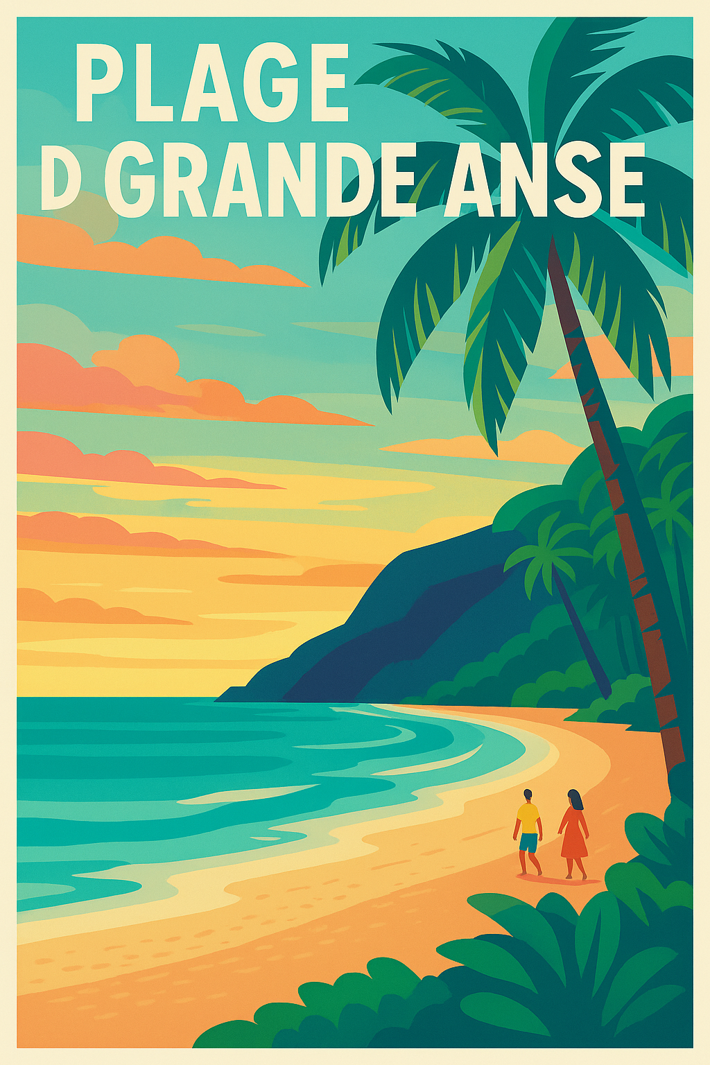 Affiche de Plage de Grande Anse - L'évasion tropicale au coucher du soleil