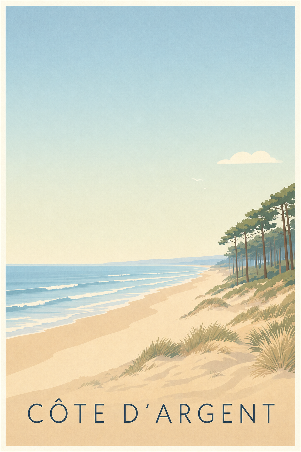 Affiche de la Côte d'Argent - Poster des plages des Landes