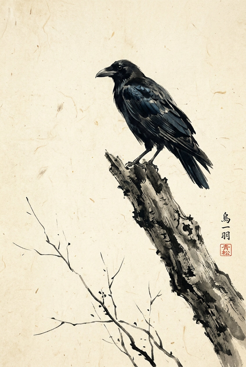 Affiche Corbeau japonais, poster encre de Chine