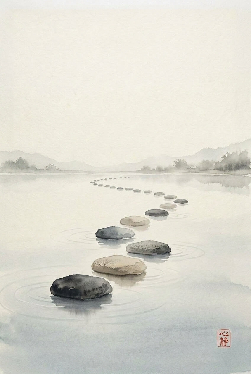 Affiche de jardin zen japonais, poster galets