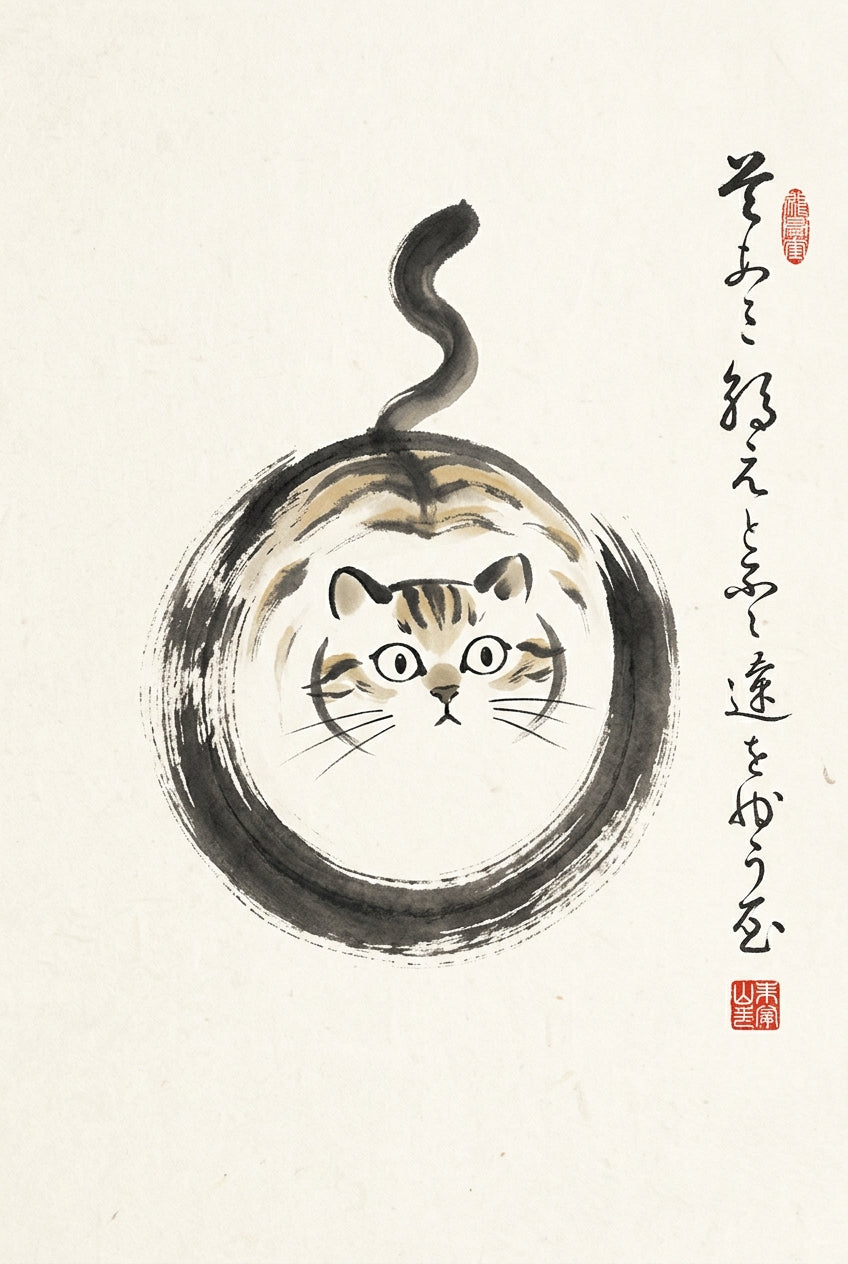 Affiche chat japonais, poster enso calligraphie