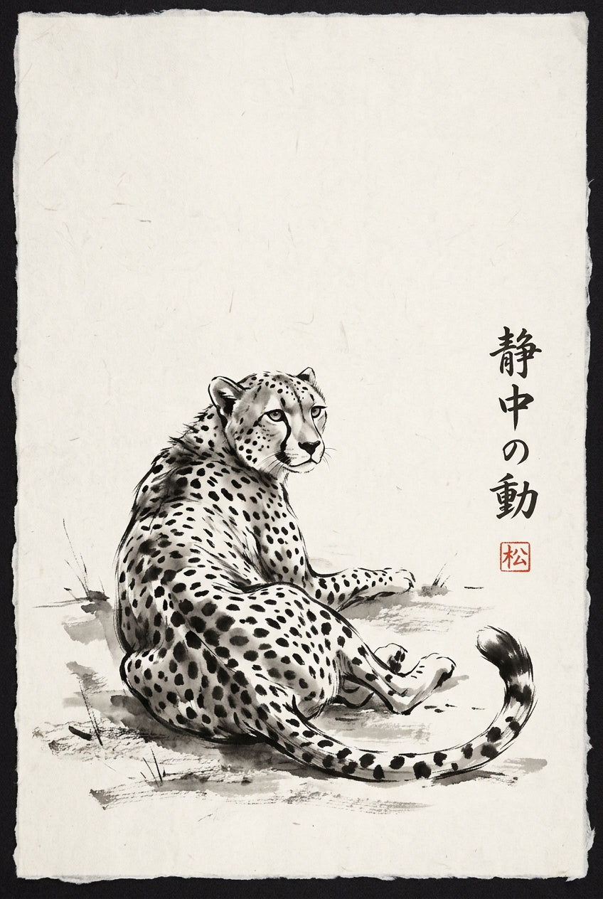 Affiche Guépard japonais, poster Sumi-e