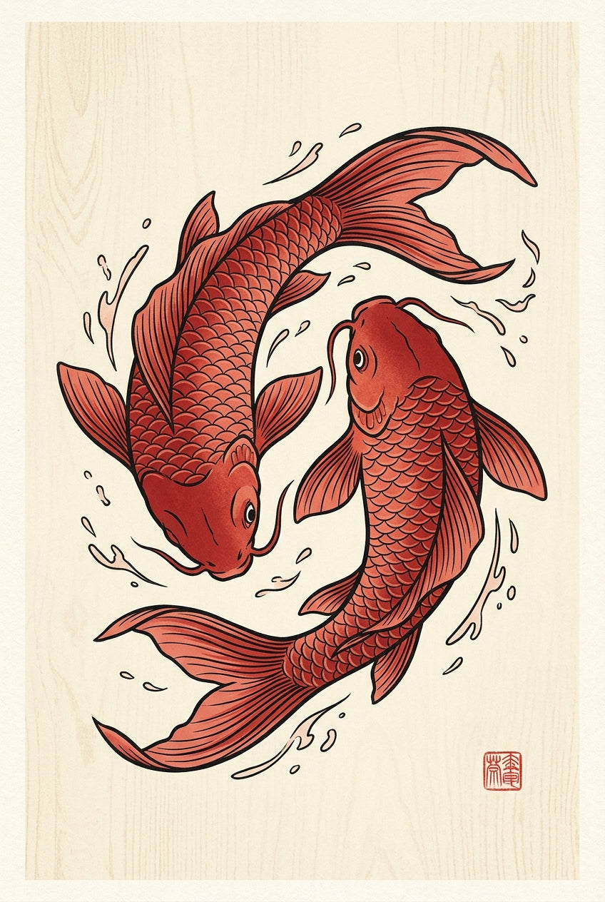 Affiche de Carpes Koï, poster style japonais