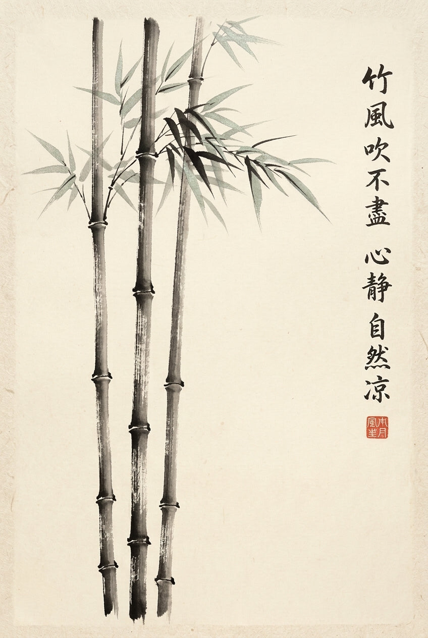 Affiche de bambous japonais, poster calligraphie