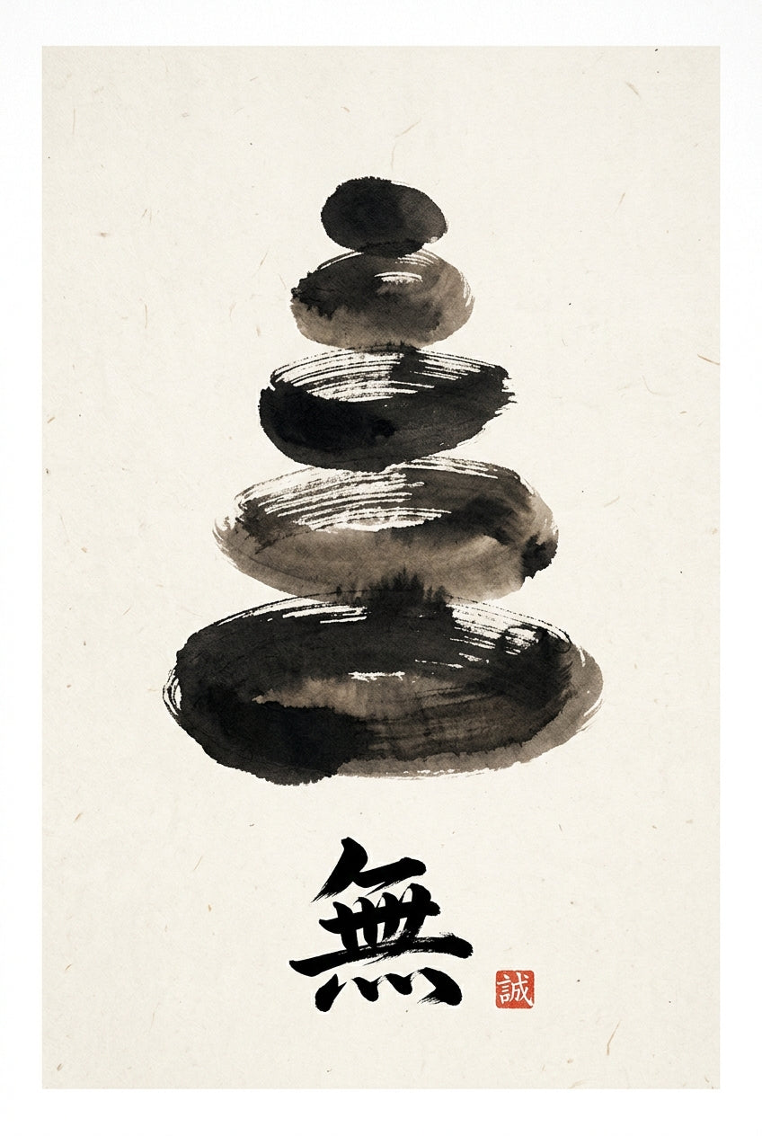Affiche de galets zen, poster calligraphie japonaise