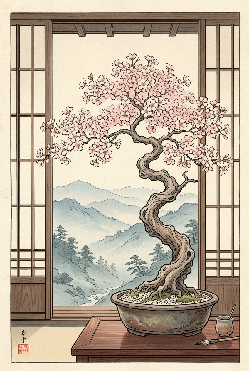 Affiche Bonsaï Cerisier Japonais, poster zen