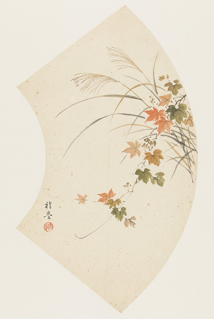 Affiche d'Art Japonais, poster éventail et érable