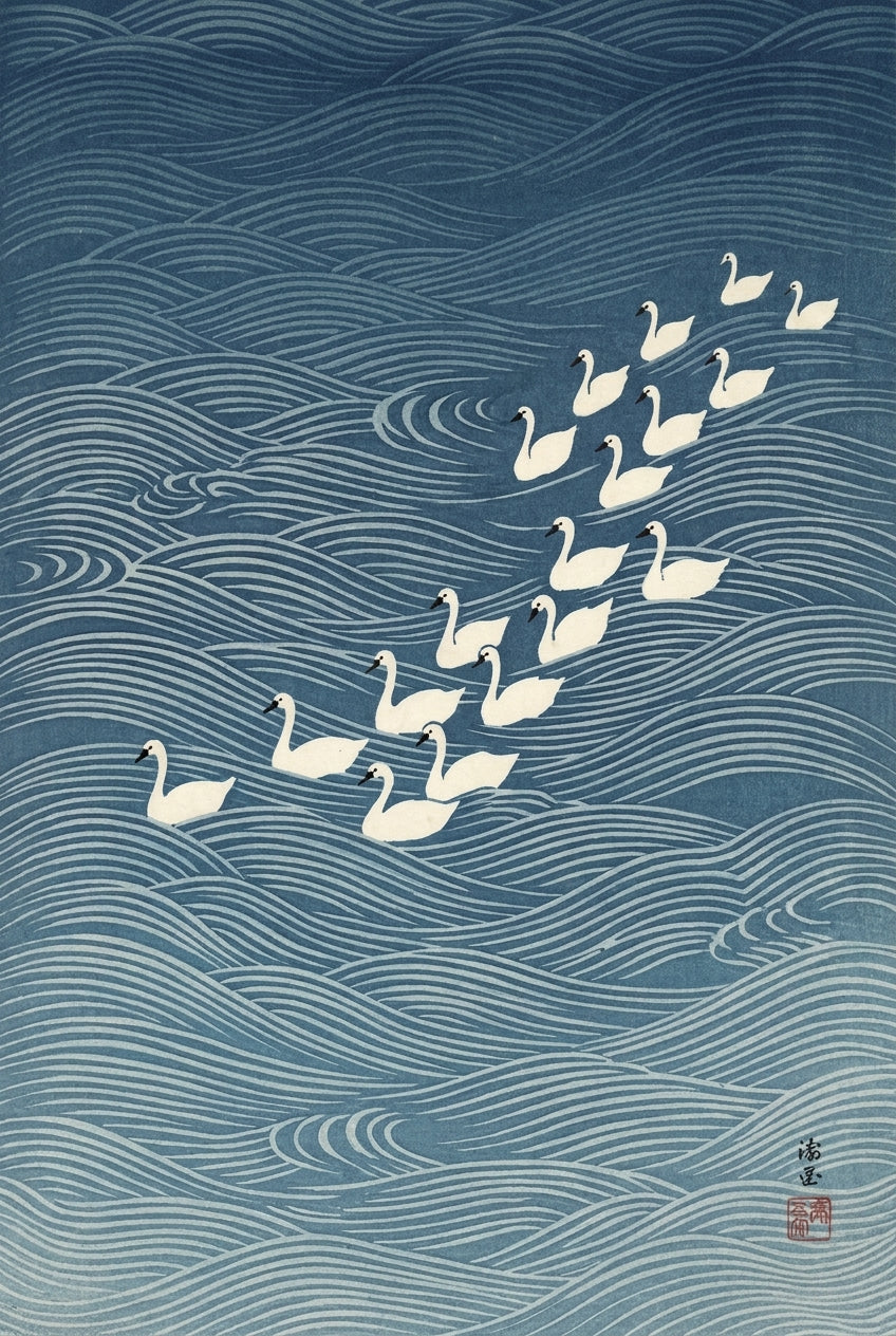 Affiche de cygnes, poster art japonais