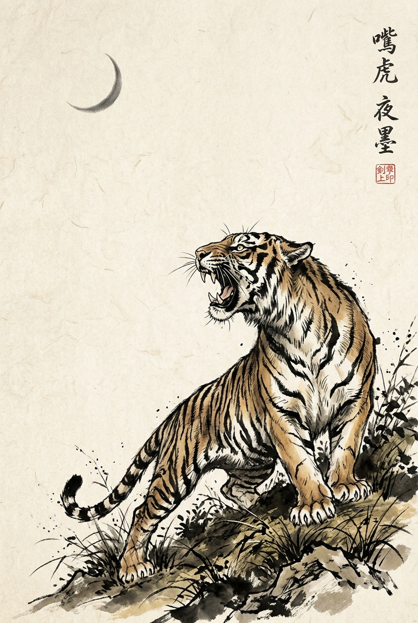 Affiche Tigre japonais, poster style Sumi-e