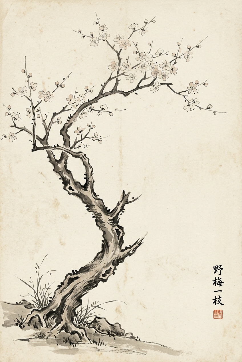 Affiche de cerisier japonais, fleurs de prunier