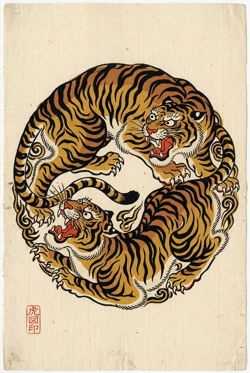 Affiche de Tigres Japonais, poster yin yang