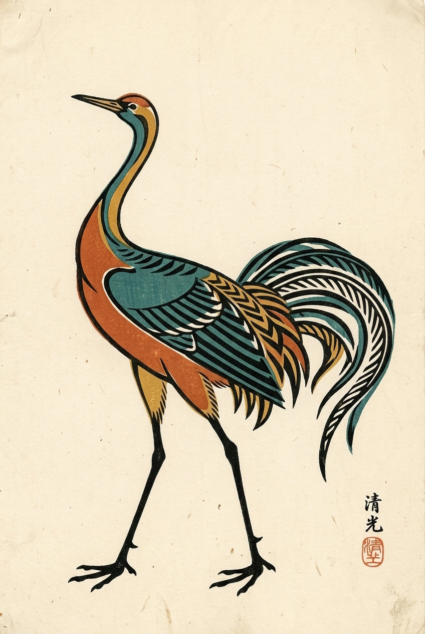 Affiche de grue japonaise, poster vintage