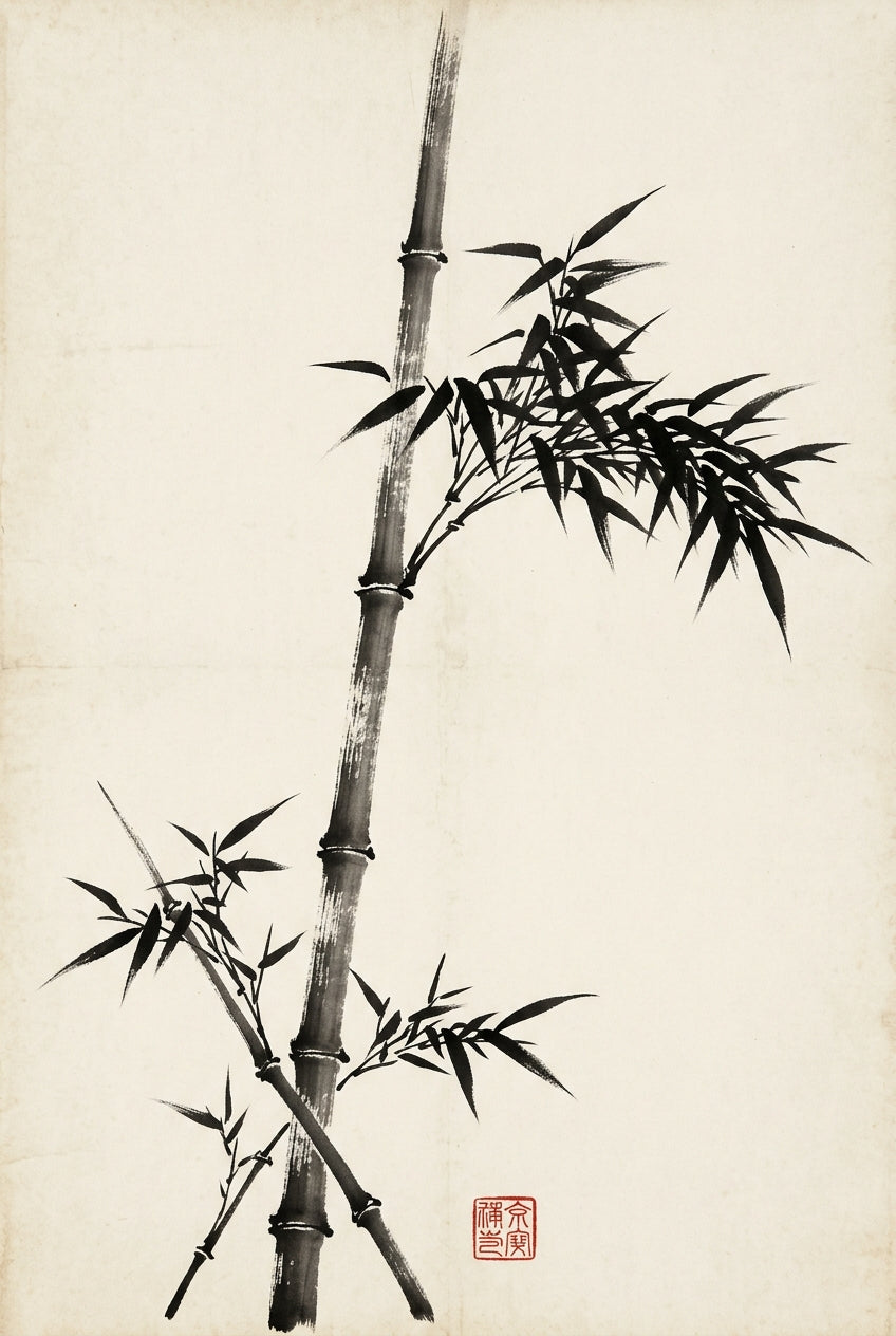 Affiche de bambou japonais, poster encre de chine