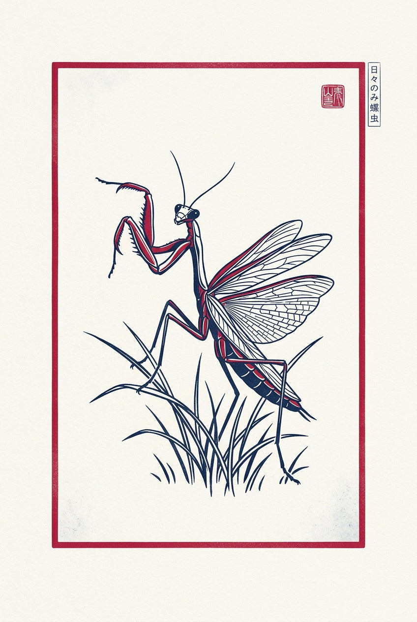 Affiche d'une mante religieuse japonaise, poster mural
