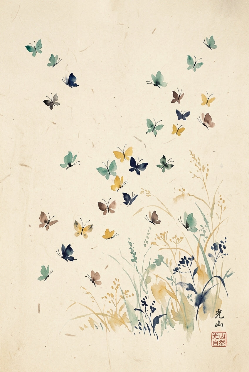 Affiche Papillons Japonais, poster aquarelle