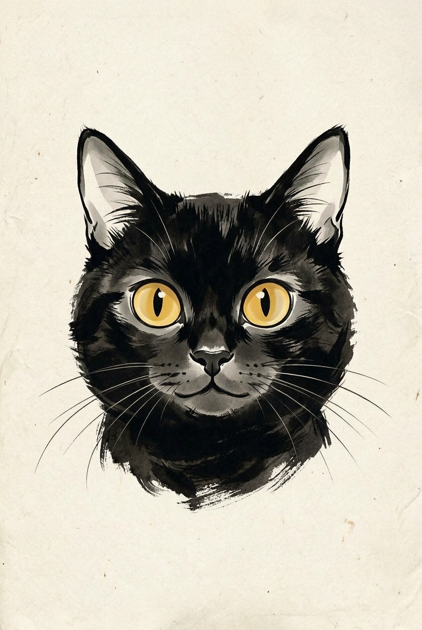 Affiche de chat japonais, poster yeux jaunes