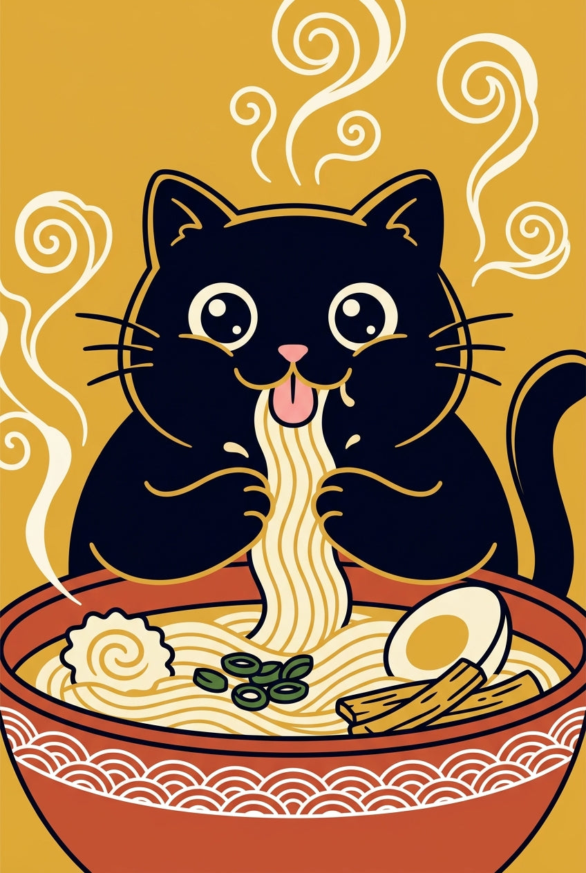 Affiche Chat Ramen, poster illustré japonais