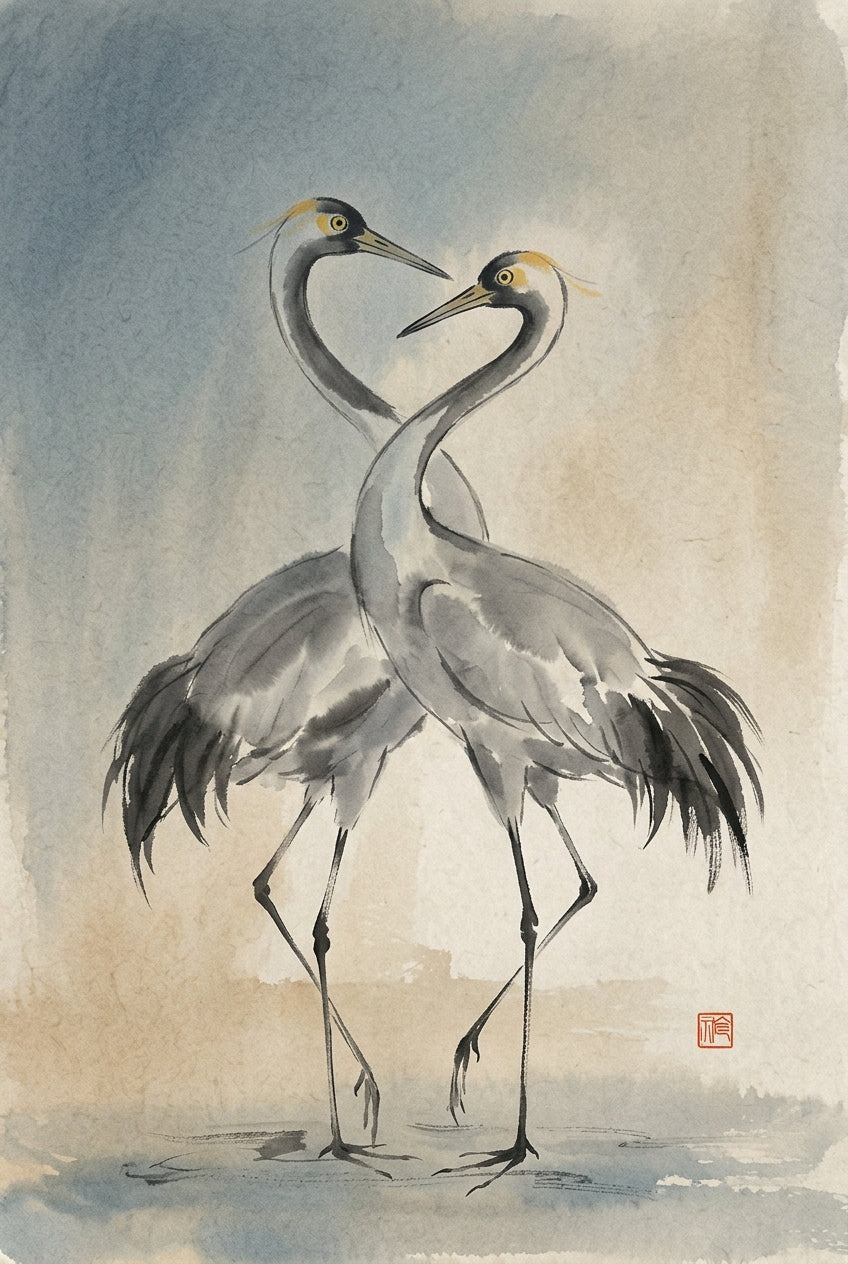 Affiche de grues japonaises, poster oiseaux