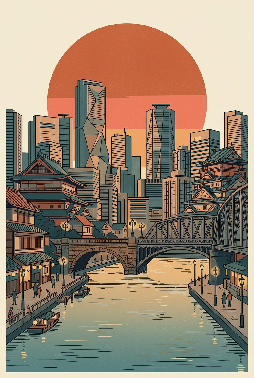 Poster Tokyo, paysage japonais moderne