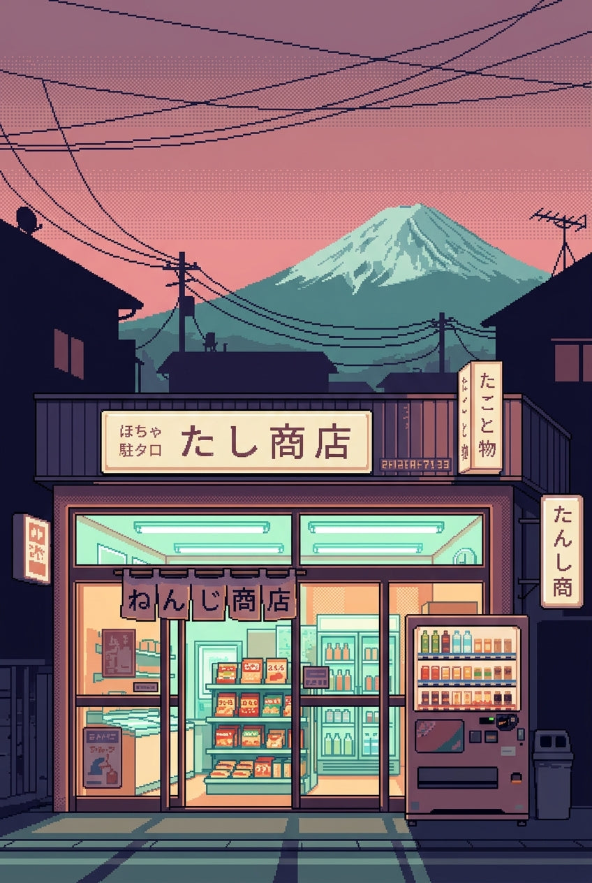 Affiche du Mont Fuji, poster pixel art japonais