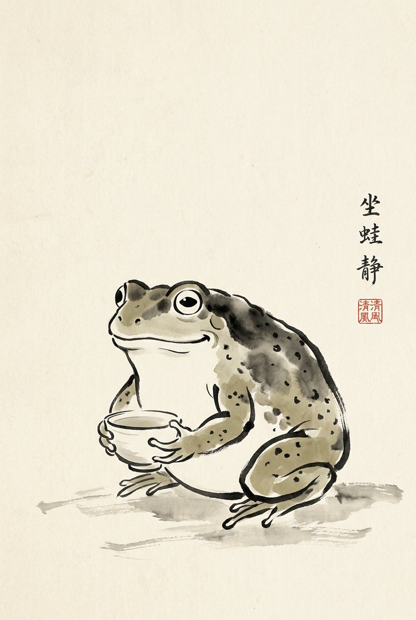 Affiche Grenouille Japonaise, poster encre Sumi-e