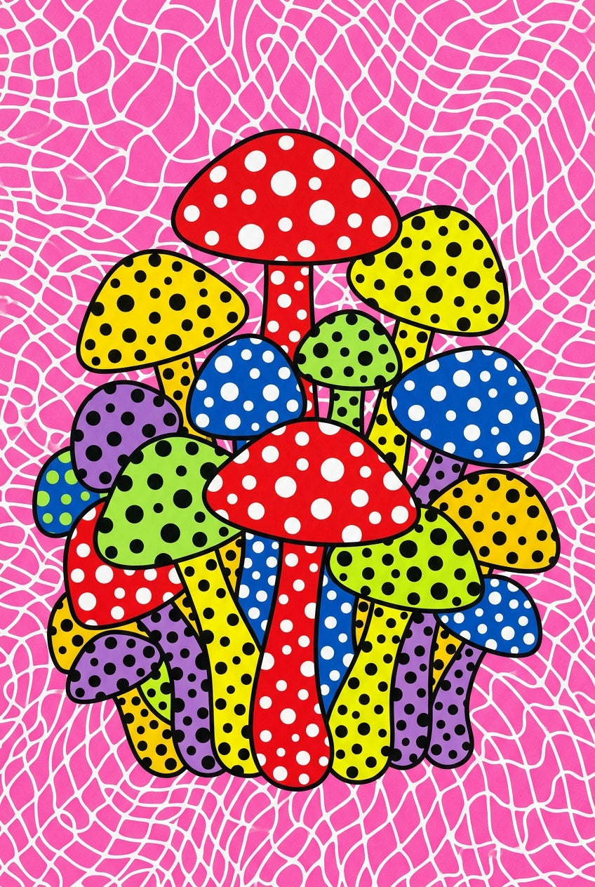 Poster Champignons Japonais, pois colorés