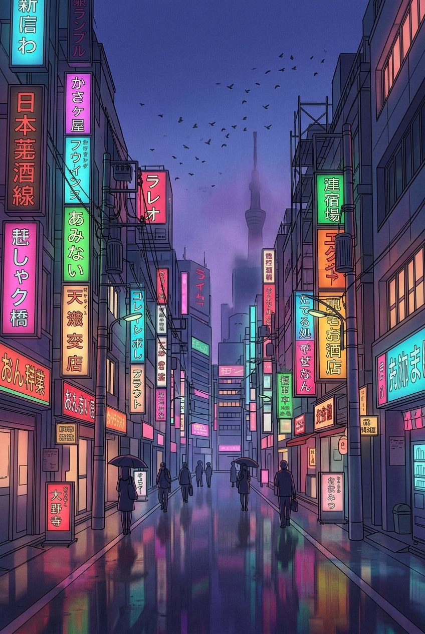 Affiche Tokyo nuit, poster néons japonais