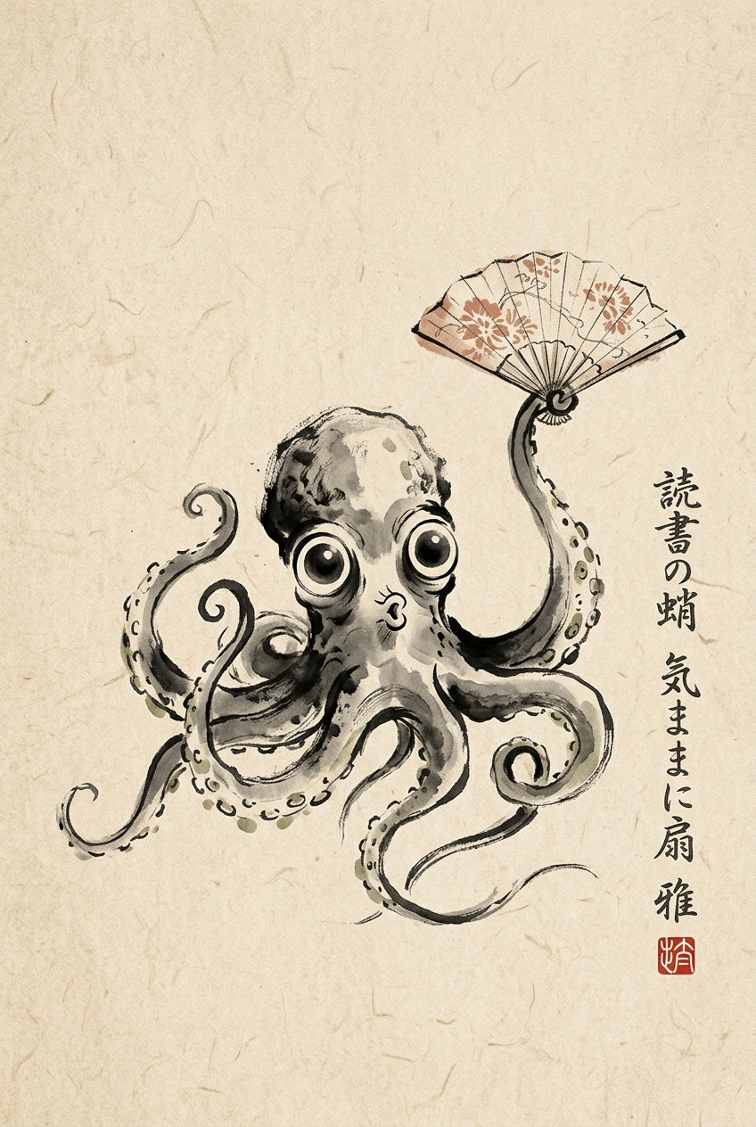 Poster Poulpe au Japon, éventail traditionnel