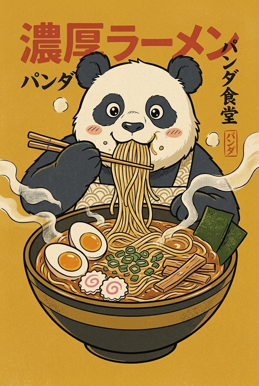 Affiche Panda Ramen, poster art japonais