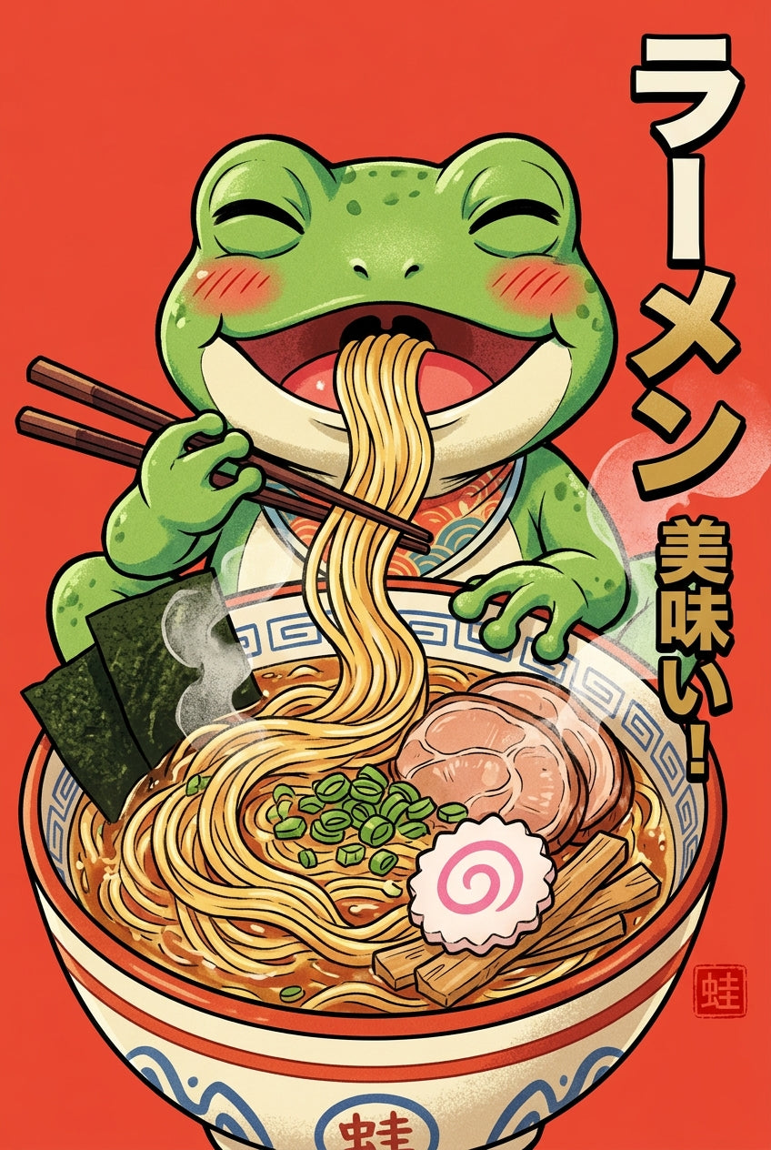 Affiche Grenouille Ramen, poster style Japonais