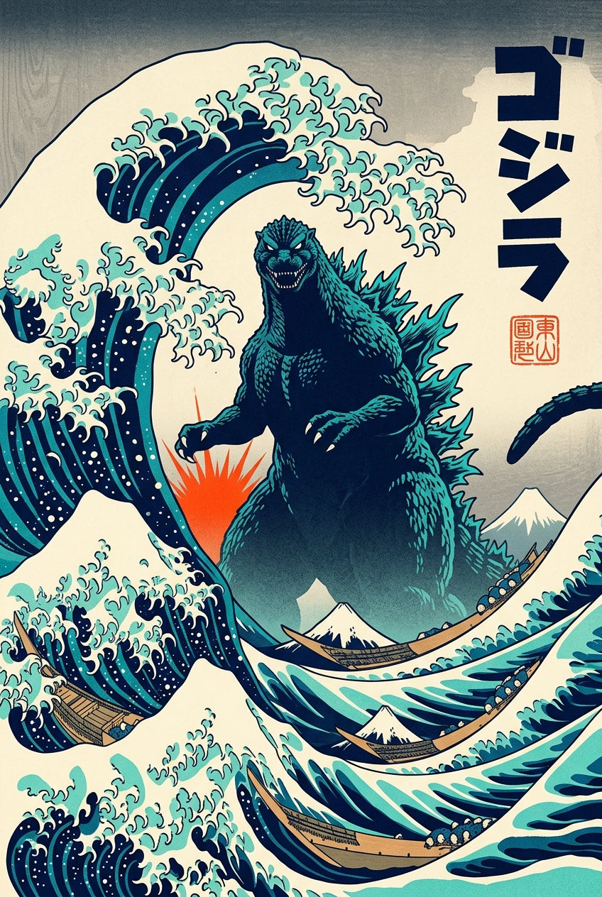 Poster Godzilla, Grande Vague de Kanagawa