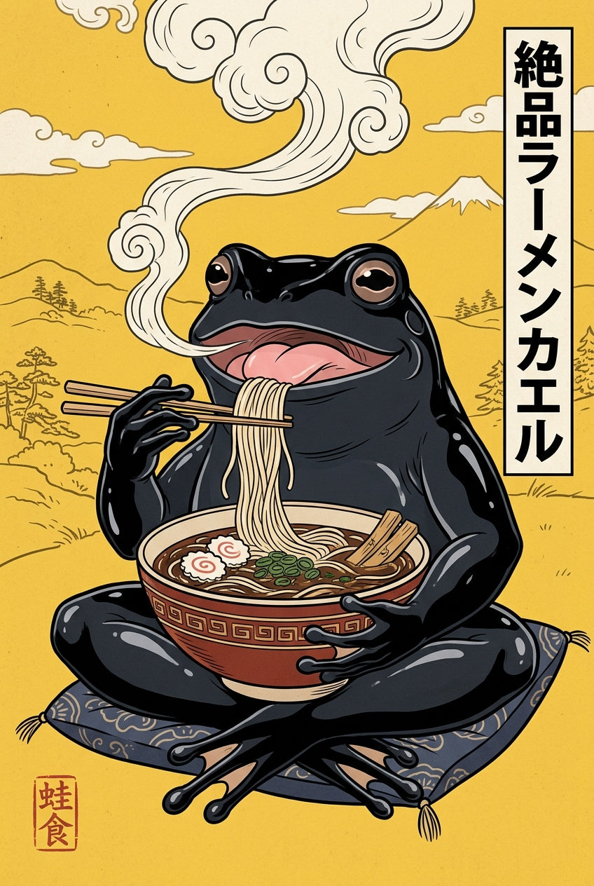 Poster Grenouille Ramen, style Japonais