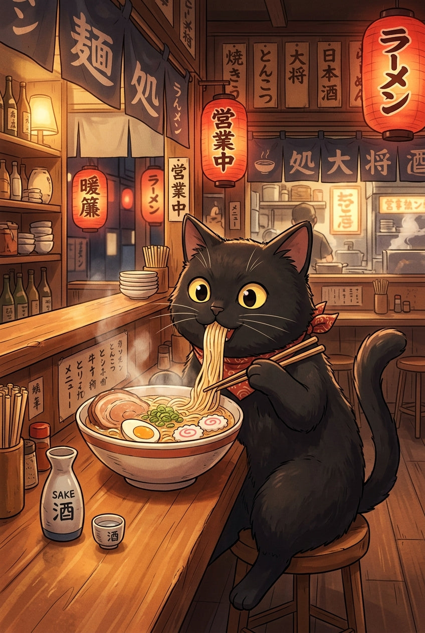 Poster Chat Ramen, affiche Art Japonais