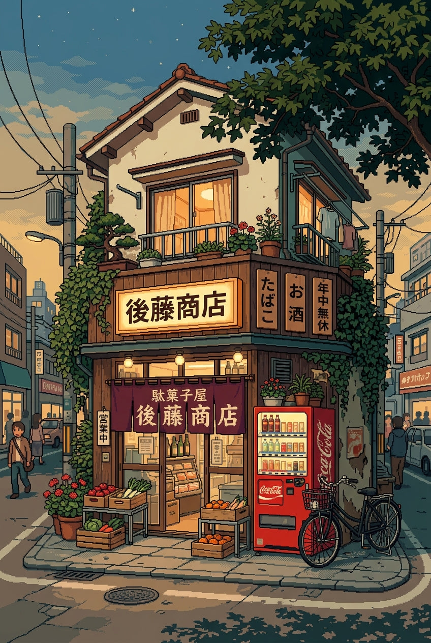 Affiche boutique japonaise, poster pixel art