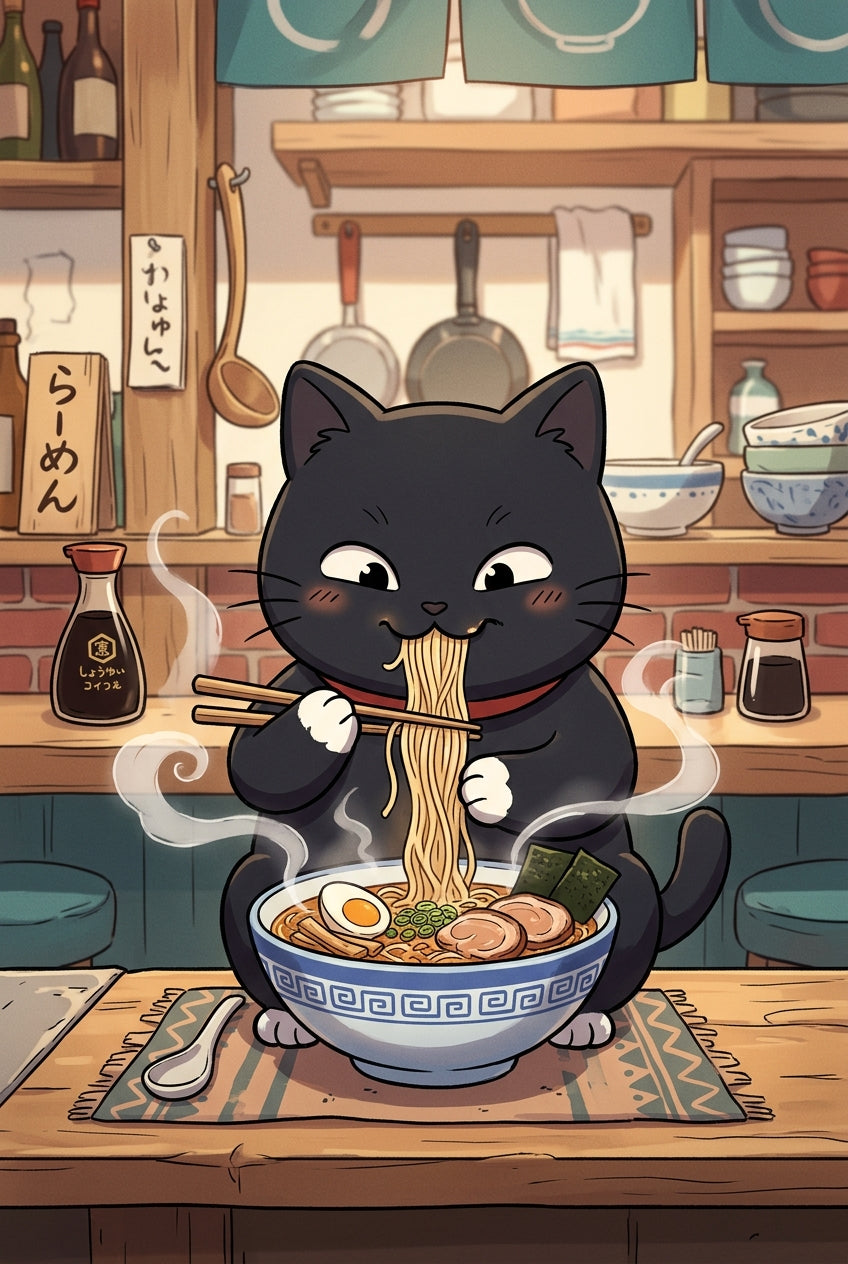 Affiche Chat Japonais, poster Ramen