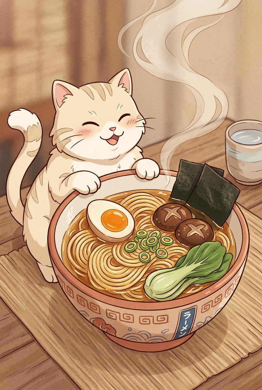 Affiche Chat Ramen, poster art japonais