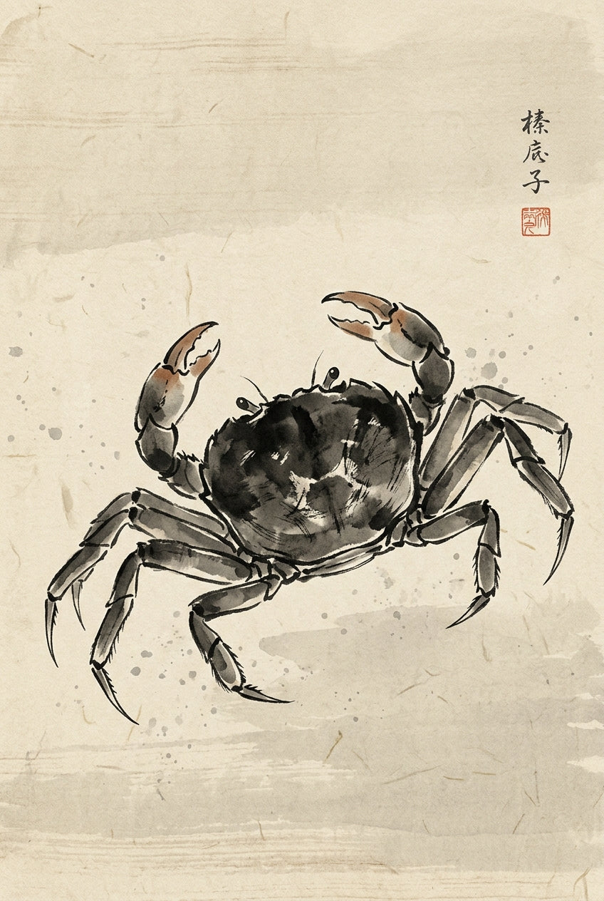 Affiche Crabe japonais, poster style Sumi-e