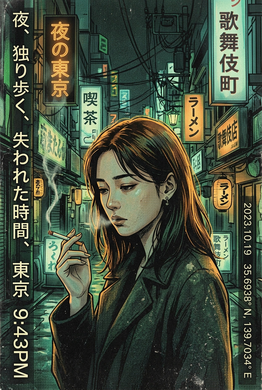 Poster de Tokyo nuit, ruelle aux néons