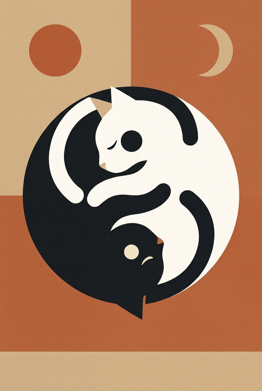 Affiche du Yin et Yang Chats, poster minimaliste