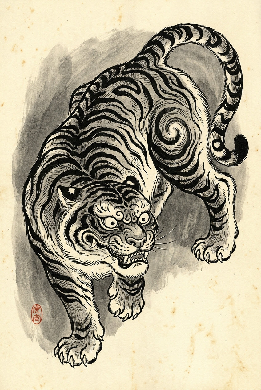 Affiche Tigre japonais, poster style Irezumi
