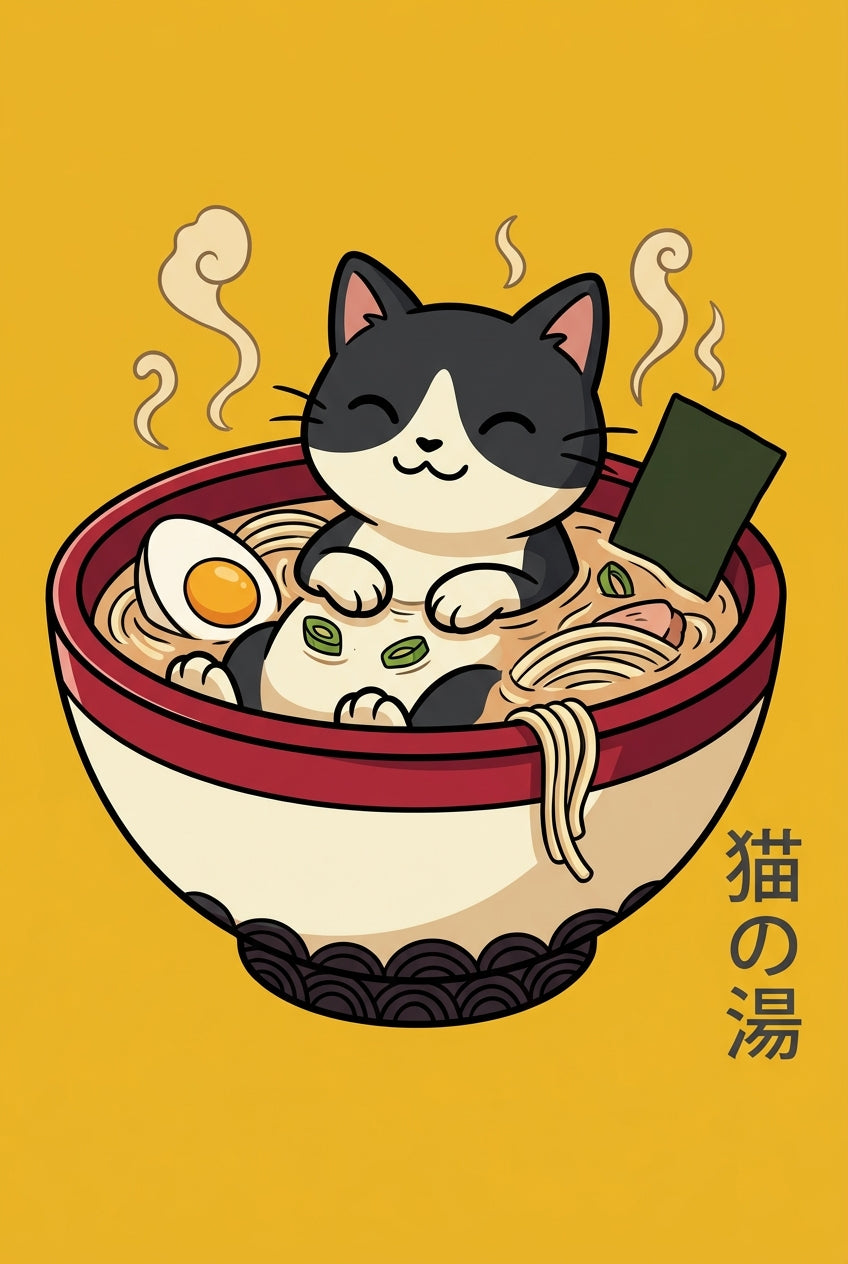 Affiche Chat Ramen, poster art japonais