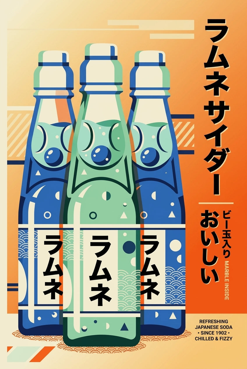 Poster Ramune japonais, soda vintage