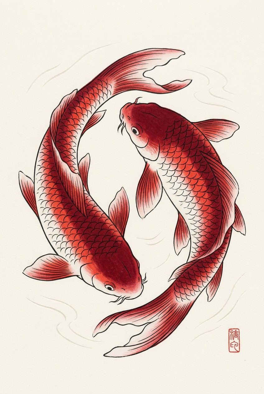 Affiche Carpes Koï, poster art japonais