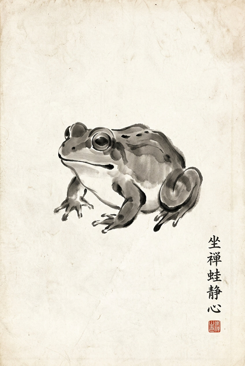 Affiche Grenouille japonaise, poster style sumi-e