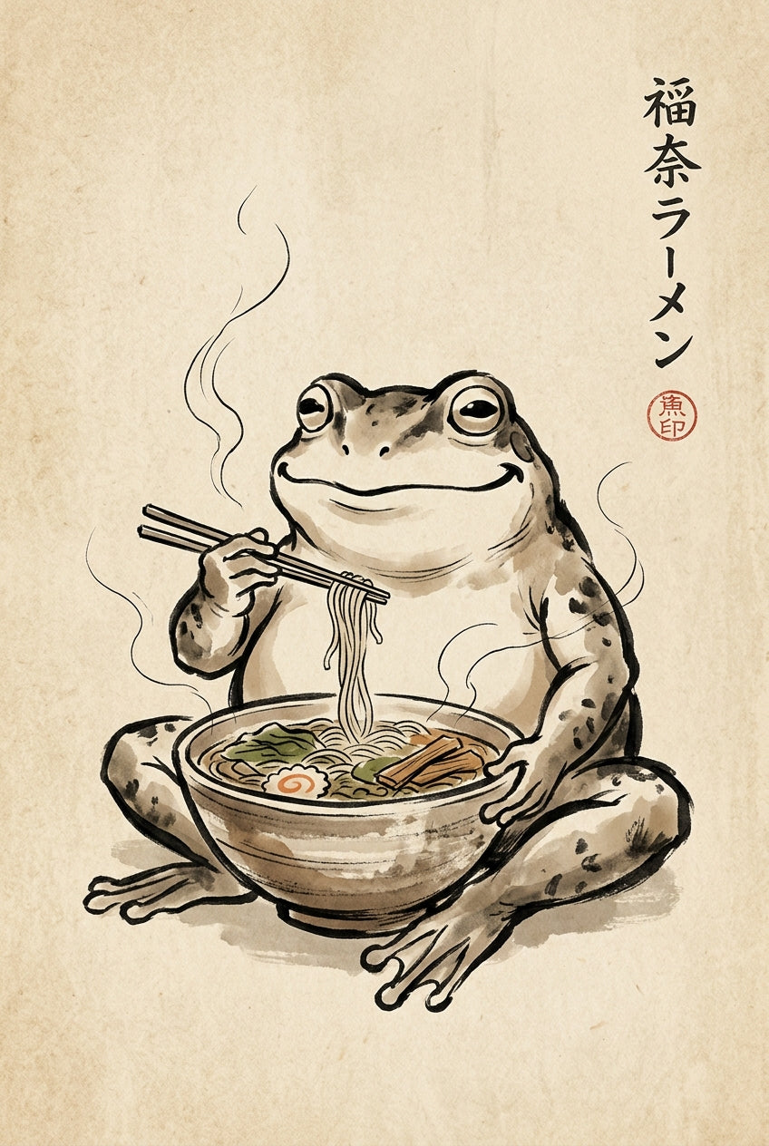 Affiche Grenouille Ramen, poster style Ukiyo-e