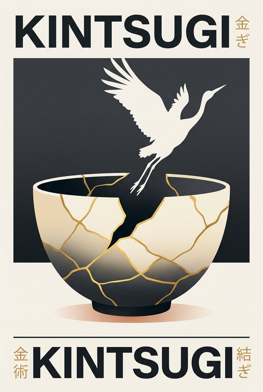 Affiche Kintsugi japonais, poster grue blanche