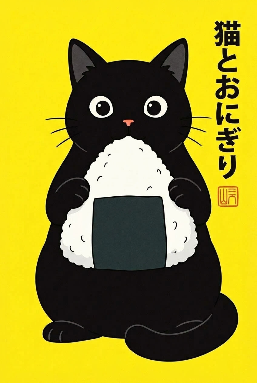 Affiche Chat Japonais, poster Onigiri